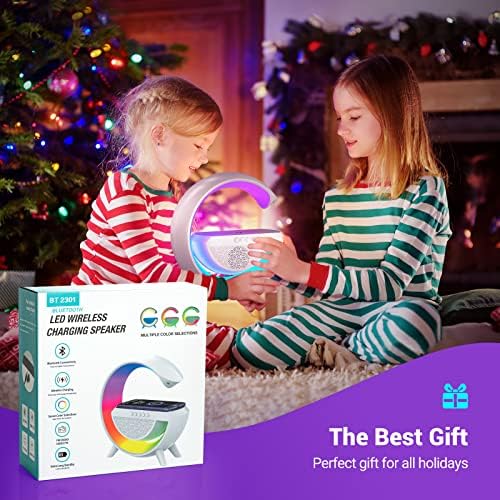 OTeedo LED Wireless Charging Atmosphere Lamp for Bedroom Bluetooth Speaker Night Light for Living Room G Type Ambient Lighting Bedside Table Lamps with 15W Wireless Charger Speaker Christmas Gift
