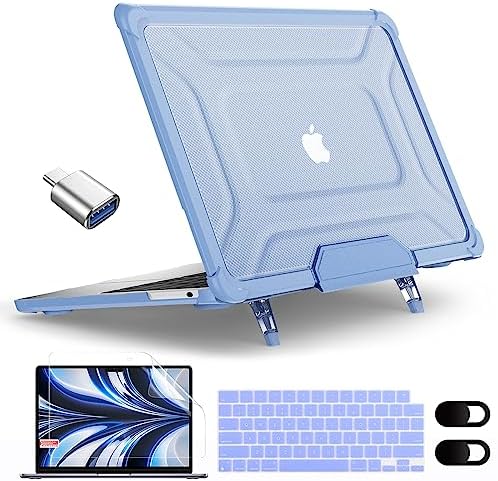 MEEgoodo Case for MacBook Air M2 15 inch Case 2023 A2941 M2 Chip with Heavy Duty Rugged Shockproof Protection, Laptop Hard Shell Case with TPU Hard Frame & Fold Kickstand & Connection Design, Sky Blue