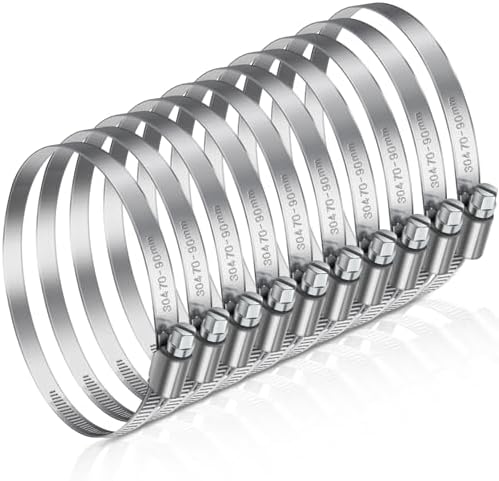 JatilEr Hortum kelepçeleri 70 – 90 mm, 8 adet ayarlanabilir hortum kelepçesi, paslanmaz çelik, 304 hortum kelepçesi seti, otomobil, sanayi, boru hatlarının bağlanması ve emniyete alınması için