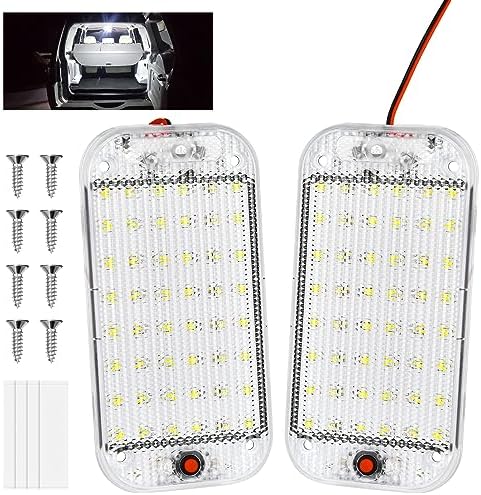 URAQT 48 LED araç içi aydınlatma, 2 adet süper parlak 800LM 12 V LED araç iç aydınlatması, şalterli, 6000 K beyaz ışık, araç aydınlatma çubuğu, karavan, otobüs, karavan, tekne için, kare