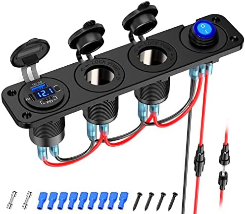 (4'ü 1 arada) PD 30 W USB C 12 V priz Şalter paneli DC 12 Volt araç tipi C soket montajı, su geçirmez USB montaj soketi, sigara çakmağı adaptörü, araç şarj cihazı, iPhone, karavan, tekne, karavan