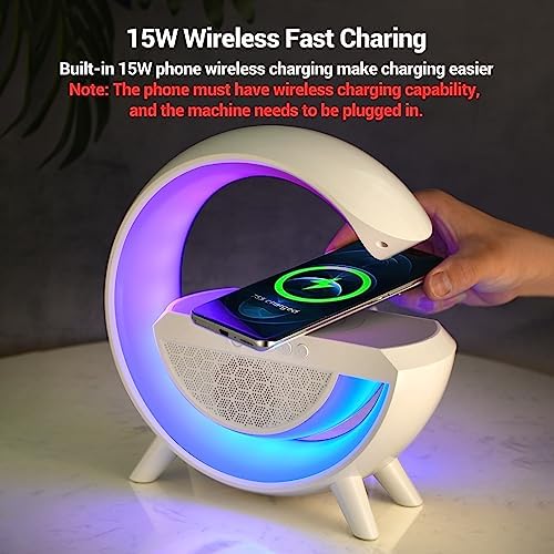 OTeedo LED Wireless Charging Atmosphere Lamp for Bedroom Bluetooth Speaker Night Light for Living Room G Type Ambient Lighting Bedside Table Lamps with 15W Wireless Charger Speaker Christmas Gift