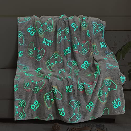 Gamer Throw Blanket Glow in The Dark, Game Toy Gifts for Teens Boys Men, Gaming Controller Easter Birthday Christmas Valentines Day Gifts for Age 2 3 4 5 6 7 8 9 10 Year Old Kids - Görsel 1