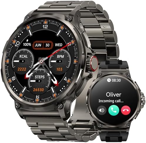 AMAZTIM Smart Watch for Men,1.85" HD Ultra Large Screen,100 Days Extra-Long Battery,Rugged Military Bluetooth Call(Answer/Dial Calls) Compatible iPhone & Android,AI Voice Assistant/Heart Rate Monitor