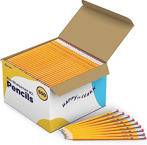 Enday #2 Pencils Bulk - 500 Pack, Pre-Sharpened Wood-Cased Pencils in Bulk with Latex-Free Eraser Top, Yellow Pencils for Office and Classroom Supplies