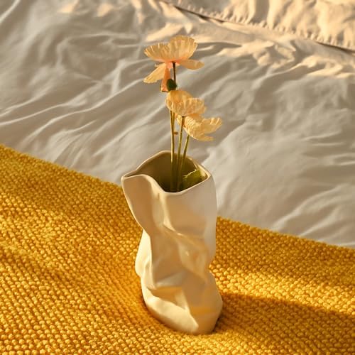 White Ceramic Vase Unique Flower Vases, Vases Home Decor Flower Vase for Pampas Grass as Boho Deco, Vases for Flowers White Vase Home Decor for Wedding, Dinning, Bookshelf or Gift - Görsel 4