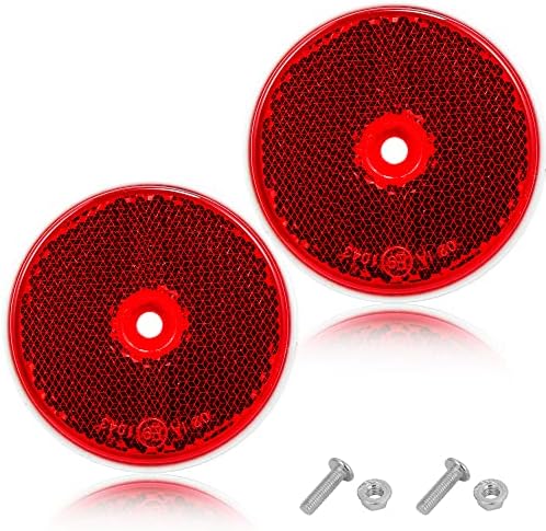 AGRISHOP Kırmızı yuvarlak reflektörler, 2'li paket, vidalama, çap 60 mm, E9 onay işaretli, römork, karavan direkleri için kedi gözü, römork, otomobil, traktör için güvenlik reflektörü