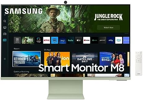 SAMSUNG 27" M80C UHD HDR Smart Computer Monitor Screen with Streaming-TV, Slimfit-Camera Included, Wireless Remote PC Access, Alexa Built-in (LS27CM80GUNXZA), Spring Green