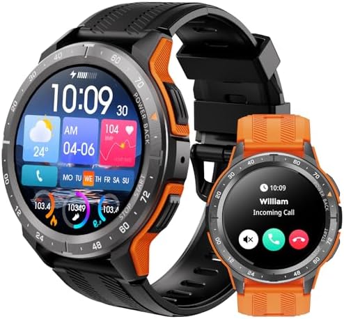 VIRAN W101 Smart Watch for Men, 1.43" AMOLED Screen Round Fitness Watch with Bluetooth Call, Blood Pressure SpO2 Heart Rate Sleep Monitor, 10M Waterproof Outdoor Rugged Smart Watch for iOS Android