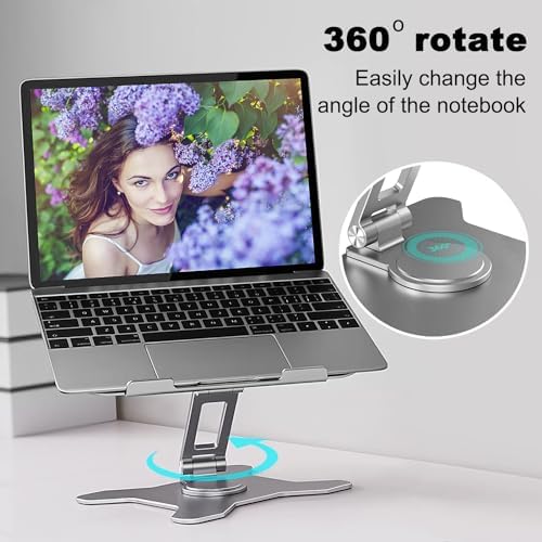 Laptop Stand, Adjustable Laptop Stand with 360 Rotating Base, Heavy Stable Riser Holder, Aluminum Laptop Holder Stand for All Computers, Silver - Görsel 2