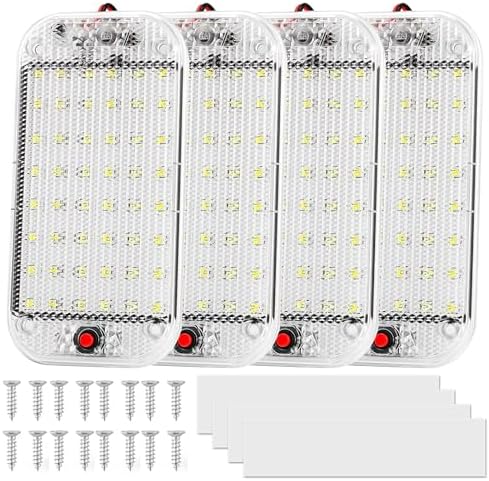 Nizirioo 48 LED Araç İç Aydınlatması 4 Adet 12 V - 85 V Araç İç Aydınlatması, Anahtarlı, 10000 K Beyaz Işık, LED İç Aydınlatma, Otomobil, Karavan, Kamyon, Van Karavan için