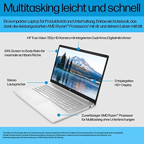 HP 43,9 cm (17,3 inç) FHD IPS ekran, AMD Ryzen 3 7320U, 8 GB RAM, 256 GB SSD, AMD Radeon grafik, Windows 11 Home, QWERTZ klavye, HP Fast Charge, gümüş - Görsel 5