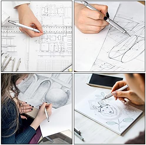 Mechanical Pencils Set, 4 Pieces Automatic Metal Mechanical Pencils, 8 Pieces HB Pencil Leads Replaceable Refills and 2 Pieces Erasers for Home, School, Office Supplies (Silvery, 0.3 mm) - Görsel 2