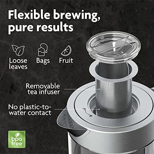 Vianté Hot Tea Maker Electric Glass Kettle with tea infuser and temperature control. Automatic Shut off. Brewing Programs for your favorite teas and Coffee. 1.5 Liters capacity. - Görsel 3