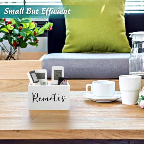 Remote Control Holder, TV Remote Holder, Remote Organizer Caddy for Table, Wooden Remote Box for Nightstand, Bedside Caddy for Home Decor, White - Görsel 6