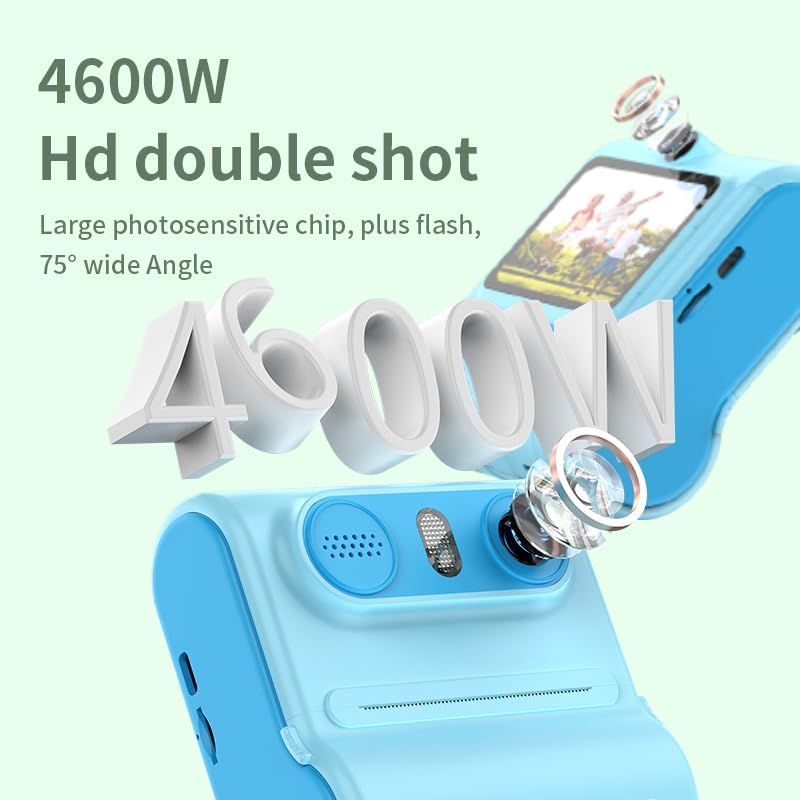 Instant Print Camera for Kids, 1080P HD Instant Print Photo, Christmas Birthday Gifts Girls Boys Age 3-12, Portable Toy 3 4 5 6 7 8 9 10 Year Old Girl with 3 Rolls Photo Paper (Blue)