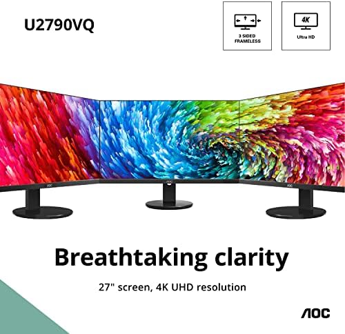 AOC U2790VQ 27" 4K 3840x2160 UHD Frameless Monitor, IPS, 5ms, 1 Billion+ Colors, 108% sRGB, VESA, Black - Görsel 2