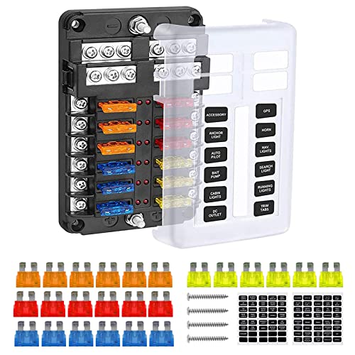 Tawveml 12-Fach Sicherungskastenhalter, ATO 12V-32V 100A Kfz-Sicherungskasten Sicherungsblockkasten mit LED-Warnungsindiakator Wasserfest Schutzhülle für Auto Marine Boot Trike