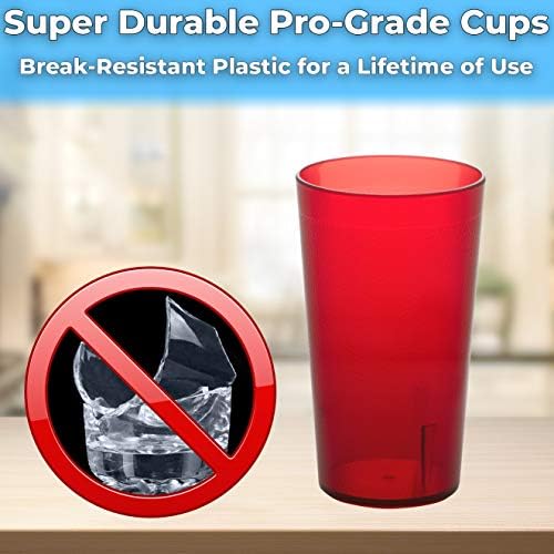 Restaurant Grade BPA-Free 12oz Red Plastic Cup 6 pk. Break Resistant Drinking Glasses Are Reusable Stackable and Shatterproof. Great Drink Tumblers for Cafe, Party and Catering Supplies (Red, 6). - Görsel 2