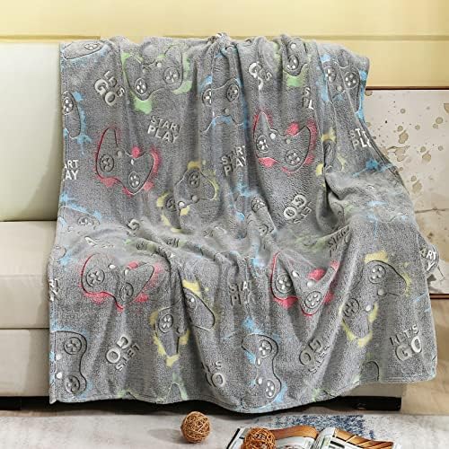 Gamer Throw Blanket Glow in The Dark, Game Toy Gifts for Teens Boys Men, Gaming Controller Easter Birthday Christmas Valentines Day Gifts for Age 2 3 4 5 6 7 8 9 10 Year Old Kids - Görsel 2