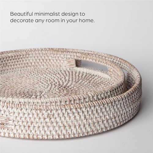 12 inch. Round Rattan Serving Tray - Modern Woven Tray w/Handles for Dining Table, Livingroom, Patio Decor - Stylish Rattan Tray for Serving Fruits, Breakfast - Ideal for Coffee Table (Medium) - Görsel 7