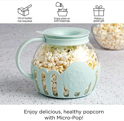 Ecolution Patented Micro-Pop Microwave Popcorn Popper with Temperature Safe Glass, 3-in-1 Lid Measures Kernels and Melts Butter, Made Without BPA, Dishwasher Safe, 3-Quart, Aqua - Görsel 2