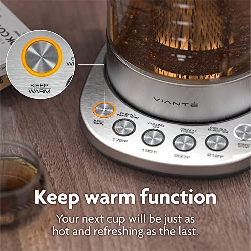 Vianté Hot Tea Maker Electric Glass Kettle with tea infuser and temperature control. Automatic Shut off. Brewing Programs for your favorite teas and Coffee. 1.5 Liters capacity. - Görsel 7