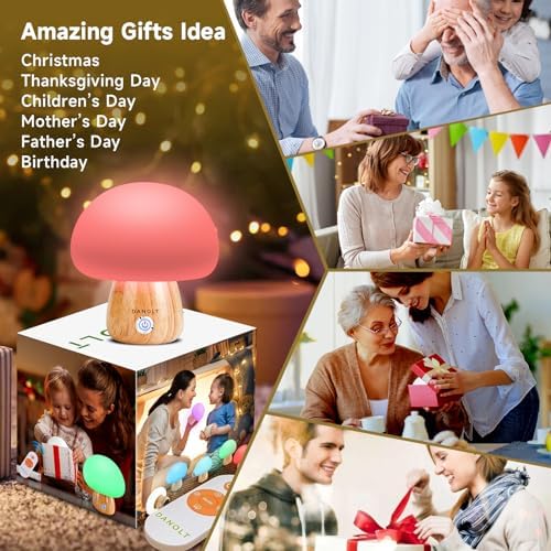 Danolt Silicone Mushroom Night Light for Kids 7 Colors Dimmable Mushroom Lamp Touch Baby Night Light with Remote Rechargeable Squishy Lamp Cute Room Decor Cool Mushroom Gifts