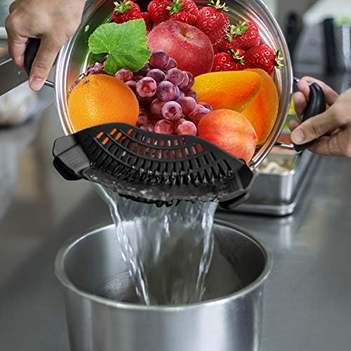 AUOON Clip On Strainer Silicone for All Pots and Pans, Pasta Strainer Clip on Food Strainer for Meat Vegetables Fruit Silicone Kitchen Colander - Görsel 2