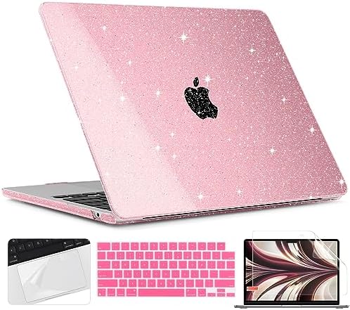 TWOLSKOO for MacBook Air 13.6 Inch Case 2022 2023 Release Model A2681 M2 Chip, Glitter Bling Hard Shell Cover with Trackpad Film & Keyboard Cover & Screen Film for MacBook Air 13 M2, Star Light Pink