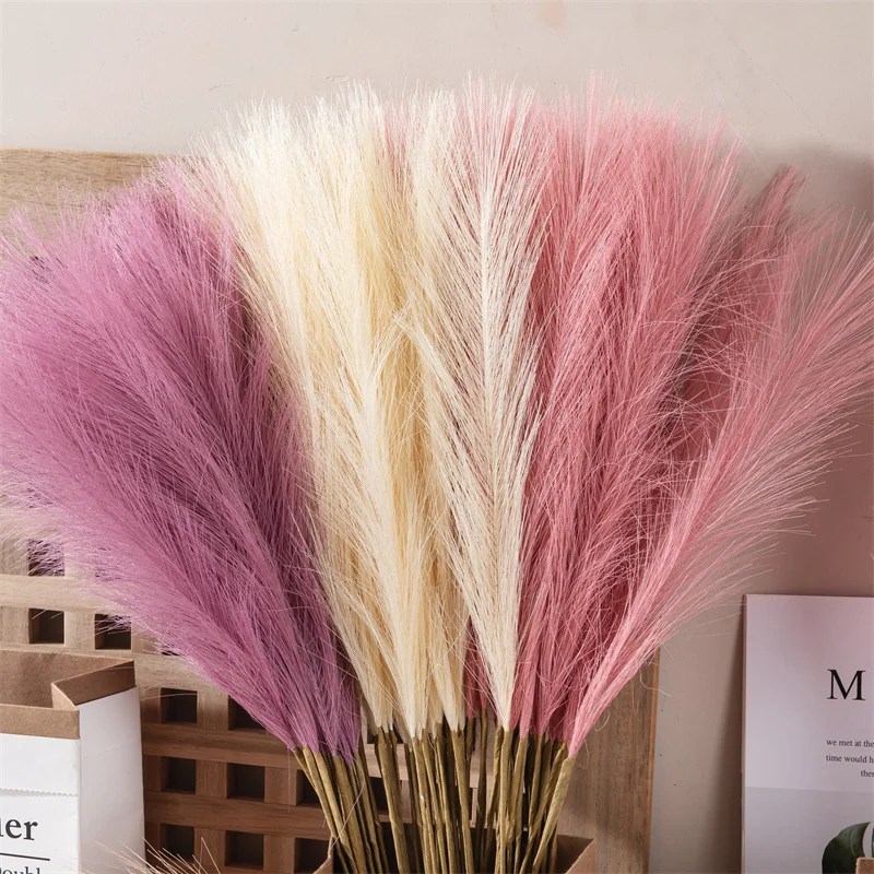 55CM 5/10/20 adet kabarık Pampas çim Boho dekor çiçek sahte bitki kamış simüle düğün ev dekorasyon yapay çiçekler - Görsel 6