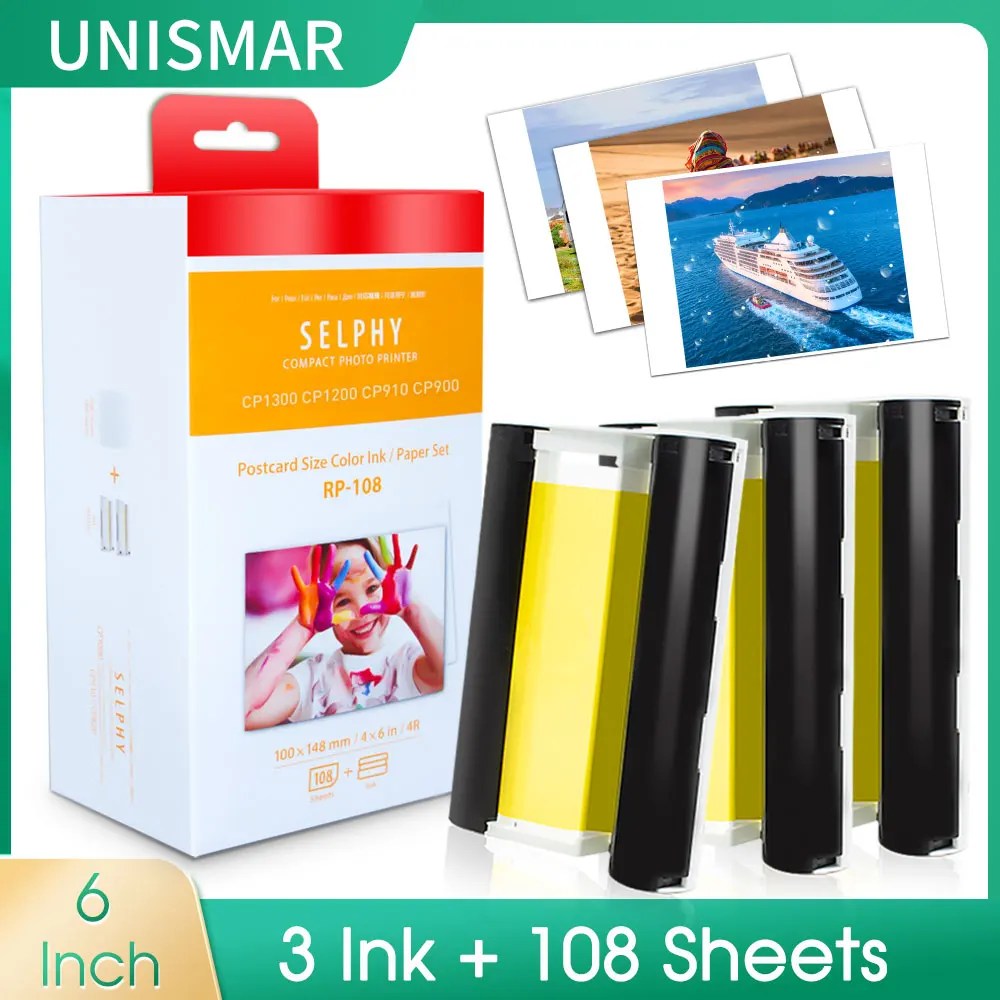 6 inç uyumlu Canon Selphy CP1300 CP1200 CP1200 CP1000 CP910 mürekkep kaseti için Selphy CP1300 renkli fotoğraf kağıdı yazıcı fotoğraf KP108IN