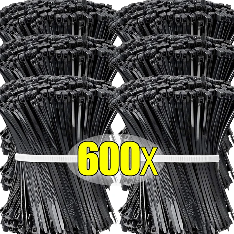 600/100 adet kendinden kilitleme kablosu bağları naylon tel kordon paket kravat sapanlar ev ofis kabloları Zip bağları için ayarlanabilir sabitleme döngü