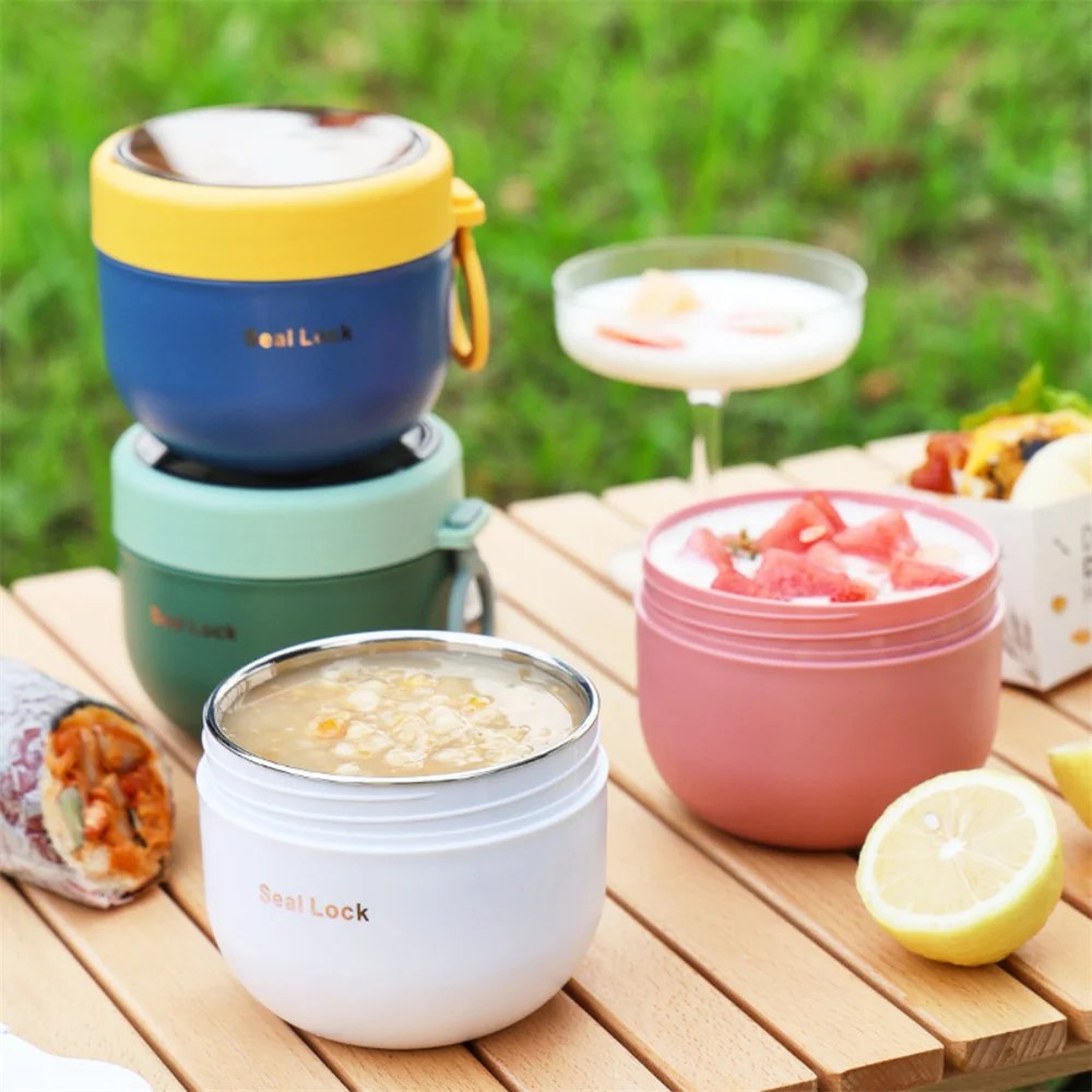 600ml kahvaltı bardak tahıl somun yoğurt salata çatal termal mikrodalga gıda depolama ile çorba bardağı konteyner Bento kutusu yemek kabı