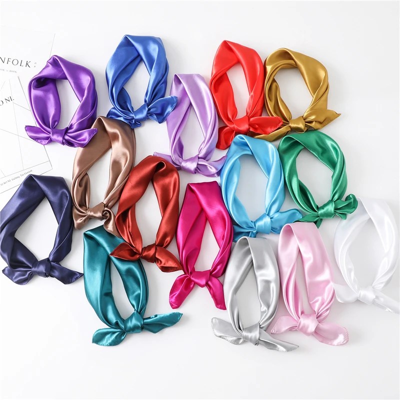 60cm ipek saten kare eşarp kadınlar katı Neckercheif şal başörtüsü kadın saç el bilek fular Bandana kafa kravat Echarpe yeni - Görsel 2