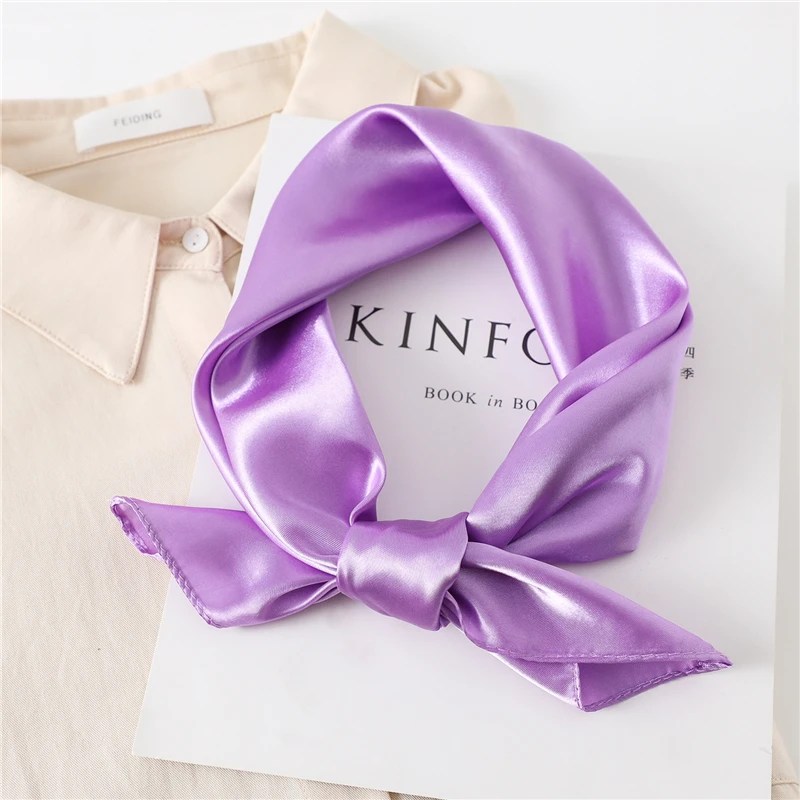 60cm ipek saten kare eşarp kadınlar katı Neckercheif şal başörtüsü kadın saç el bilek fular Bandana kafa kravat Echarpe yeni - Görsel 4