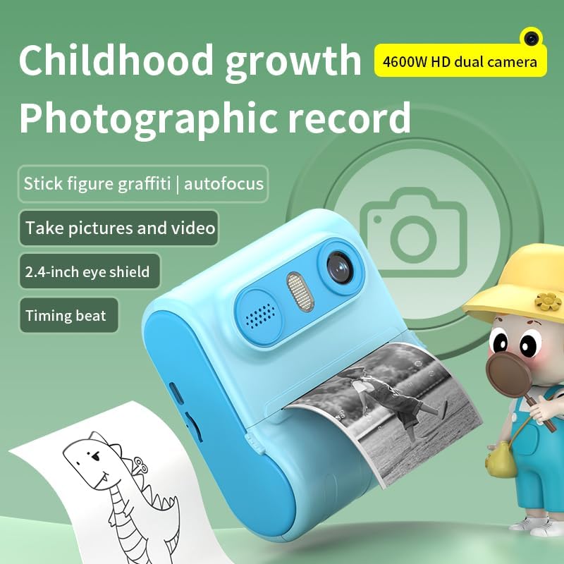 Instant Print Camera for Kids, 1080P HD Instant Print Photo, Christmas Birthday Gifts Girls Boys Age 3-12, Portable Toy 3 4 5 6 7 8 9 10 Year Old Girl with 3 Rolls Photo Paper (Blue)
