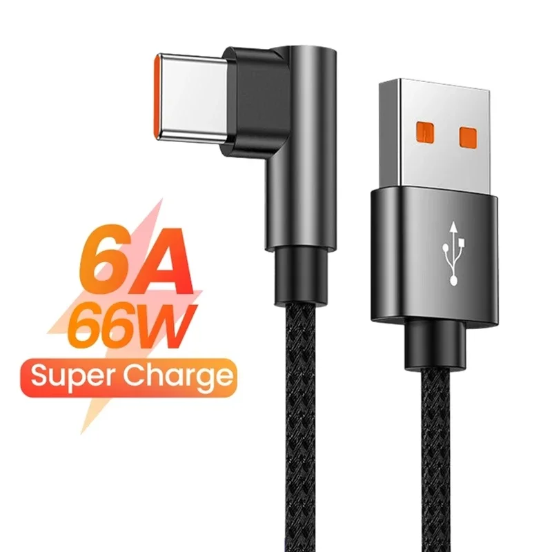 6A 66W tipi C USB hızlı şarj kablosu için Huawei Xiaomi 14 Redmi onur OPPO Realme POCO 90 derece dirsek şarj kablosu oyun için