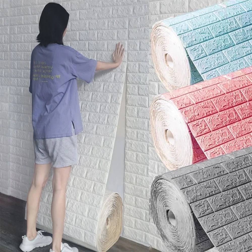 70cm * 1m 3D tuğla desen duvar Sticker kendinden yapışkanlı Panel su geçirmez oturma odası duvar kağıdı ev dekorasyon