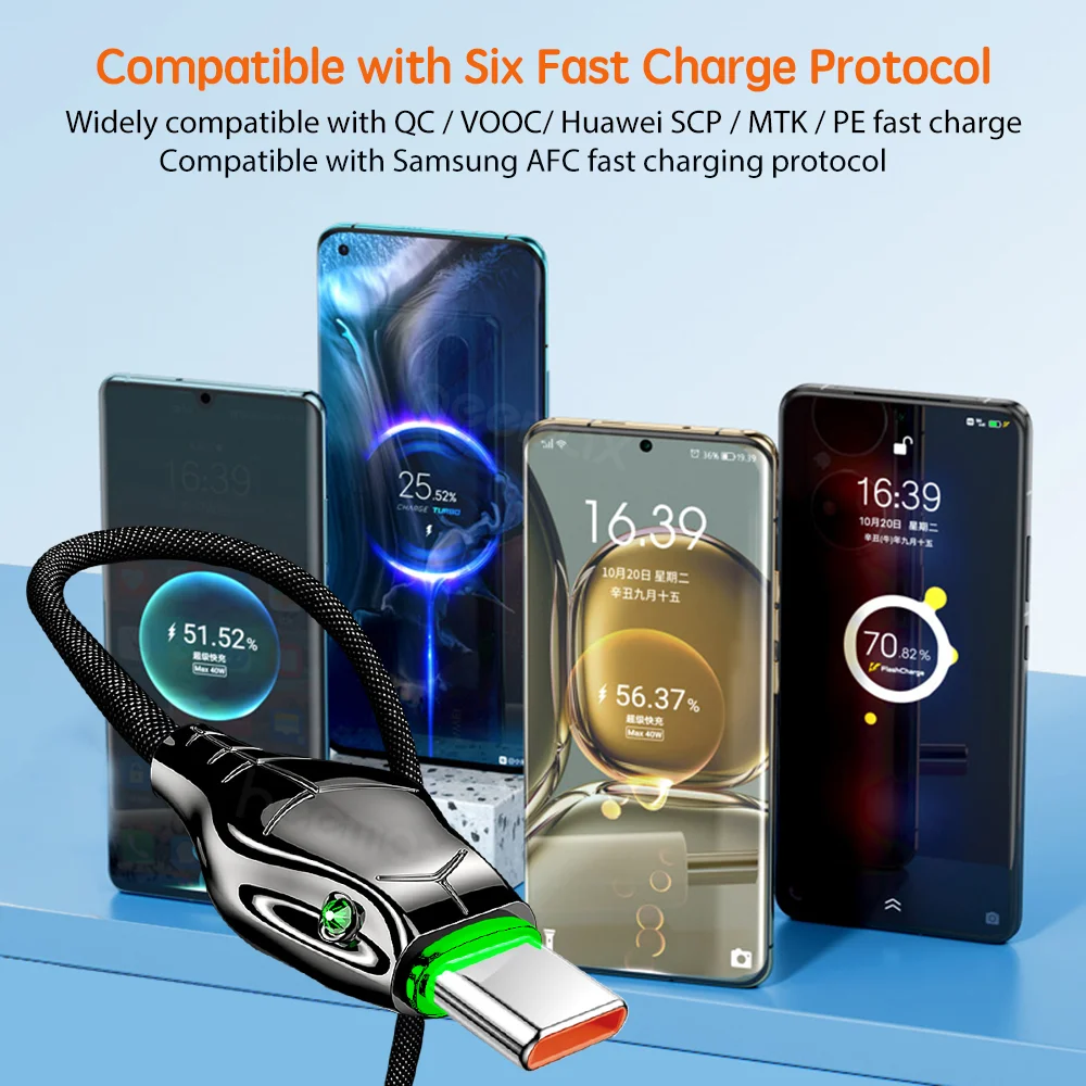 7A USB tipi C kablo 66W Huawei P40 Pro100W için onur 50Pro hızlı şarj kablosu USB-C şarj kablosu Samsung S22 Xiaomi OPPO