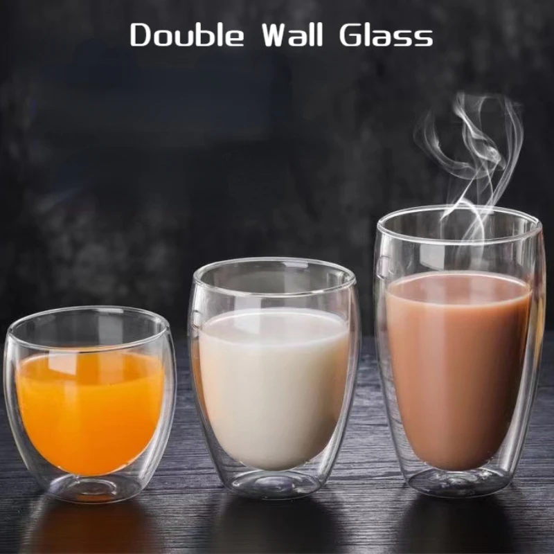 80/150/250/350ML çift katmanlı kahve bardağı şeffaf kahve süt su kupası kolu fincan ısıya dayanıklı çiçek çayı fincan Drinkware
