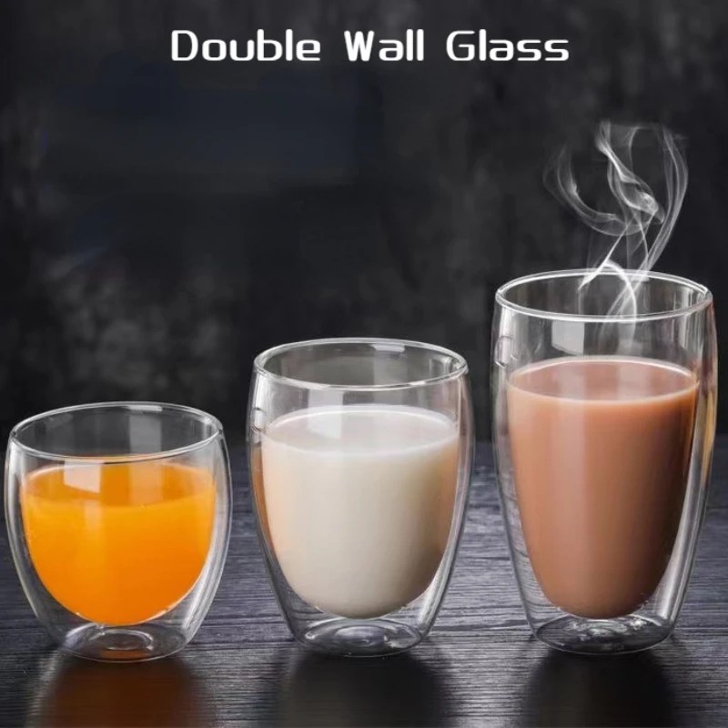 80/150/250/350ML çift katmanlı kahve bardağı şeffaf kahve süt su kupası kolu fincan ısıya dayanıklı çiçek çayı fincan Drinkware - Görsel 2