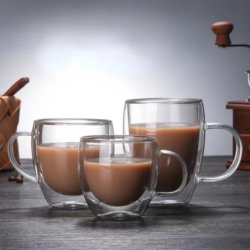 80/150/250/350ML çift katmanlı kahve bardağı şeffaf kahve süt su kupası kolu fincan ısıya dayanıklı çiçek çayı fincan Drinkware - Görsel 5