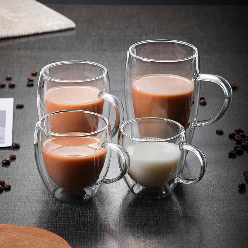 80/150/250/350ML çift katmanlı kahve bardağı şeffaf kahve süt su kupası kolu fincan ısıya dayanıklı çiçek çayı fincan Drinkware - Görsel 6