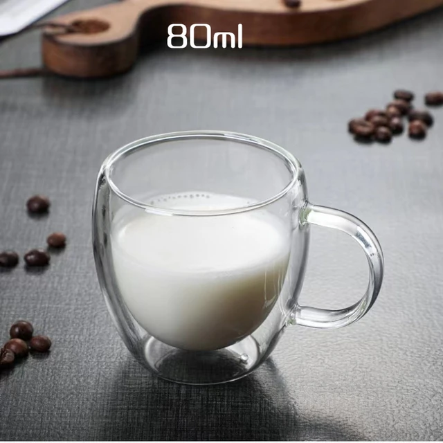 80/150/250/350ML çift katmanlı kahve bardağı şeffaf kahve süt su kupası kolu fincan ısıya dayanıklı çiçek çayı fincan Drinkware