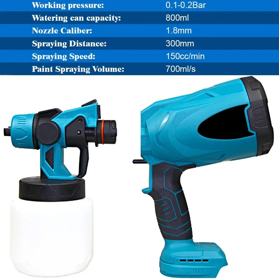 800ML elektrikli püskürtme tabancası akülü boya püskürtücü oto mobilya çelik kaplama Airbrush Makita 18V pil için kolay boya püskürtücü - Görsel 4