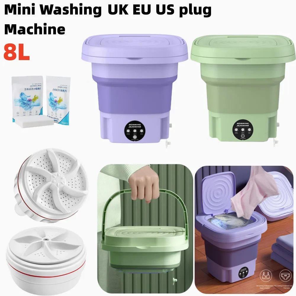 8L Mini taşınabilir çamaşır makinesi katlanabilir seyahat çamaşır makinesi iplik kuru iç çamaşırı ile taşınabilir otomatik giysi yıkama