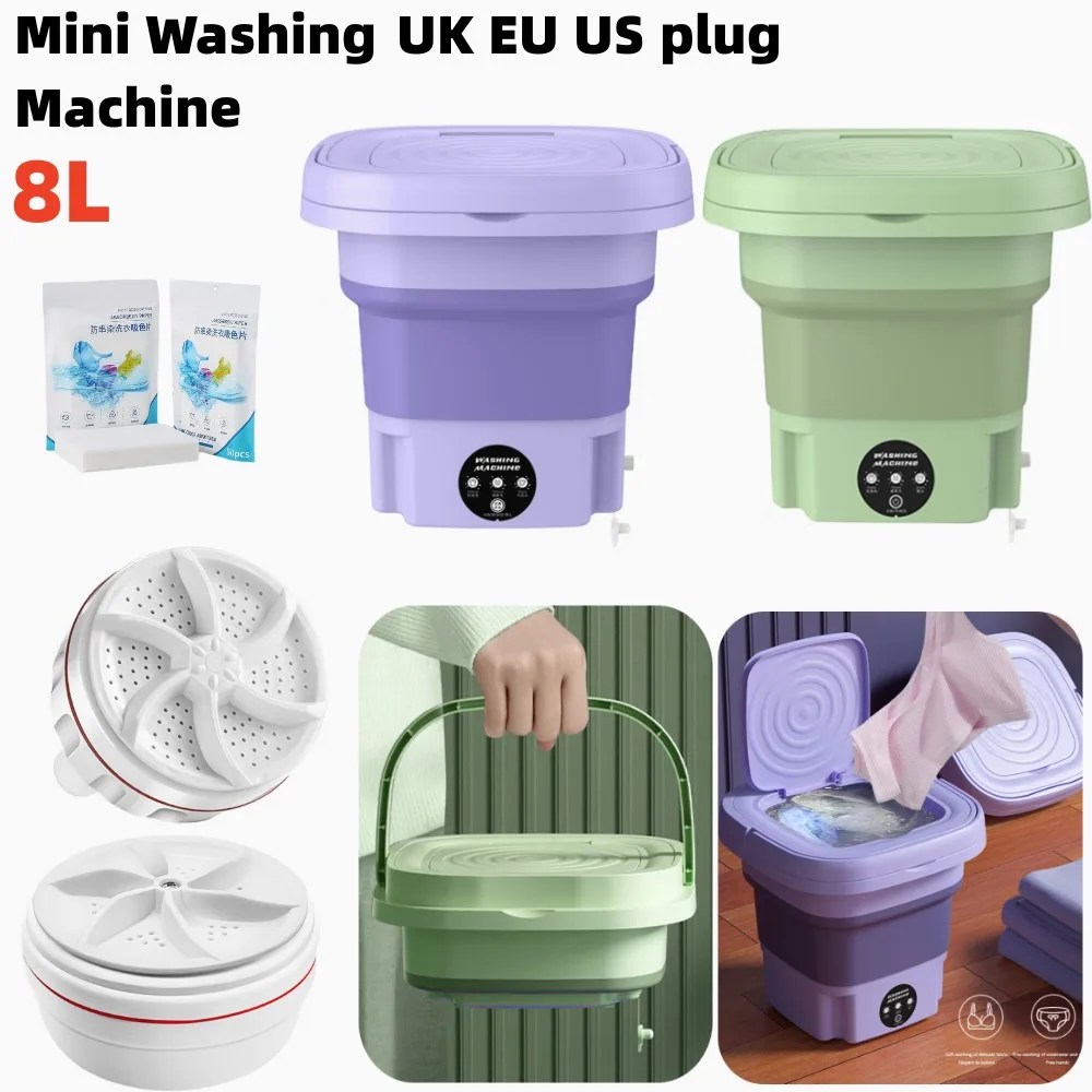 8L Mini taşınabilir çamaşır makinesi katlanabilir seyahat çamaşır makinesi iplik kuru iç çamaşırı ile taşınabilir otomatik giysi yıkama