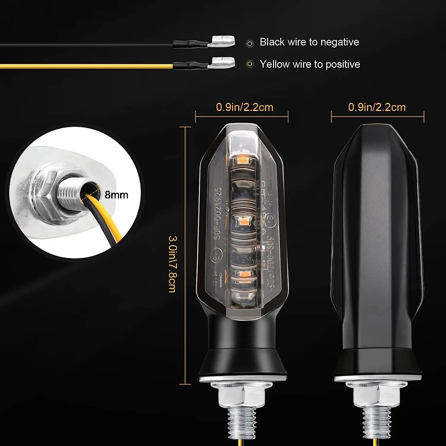 8mm Mini motosiklet LED dönüş sinyal ışıkları Amber yanıp sönen işık flaşör sinyal lambası 12V Moto gösterge lambası aksesuarları - Görsel 6