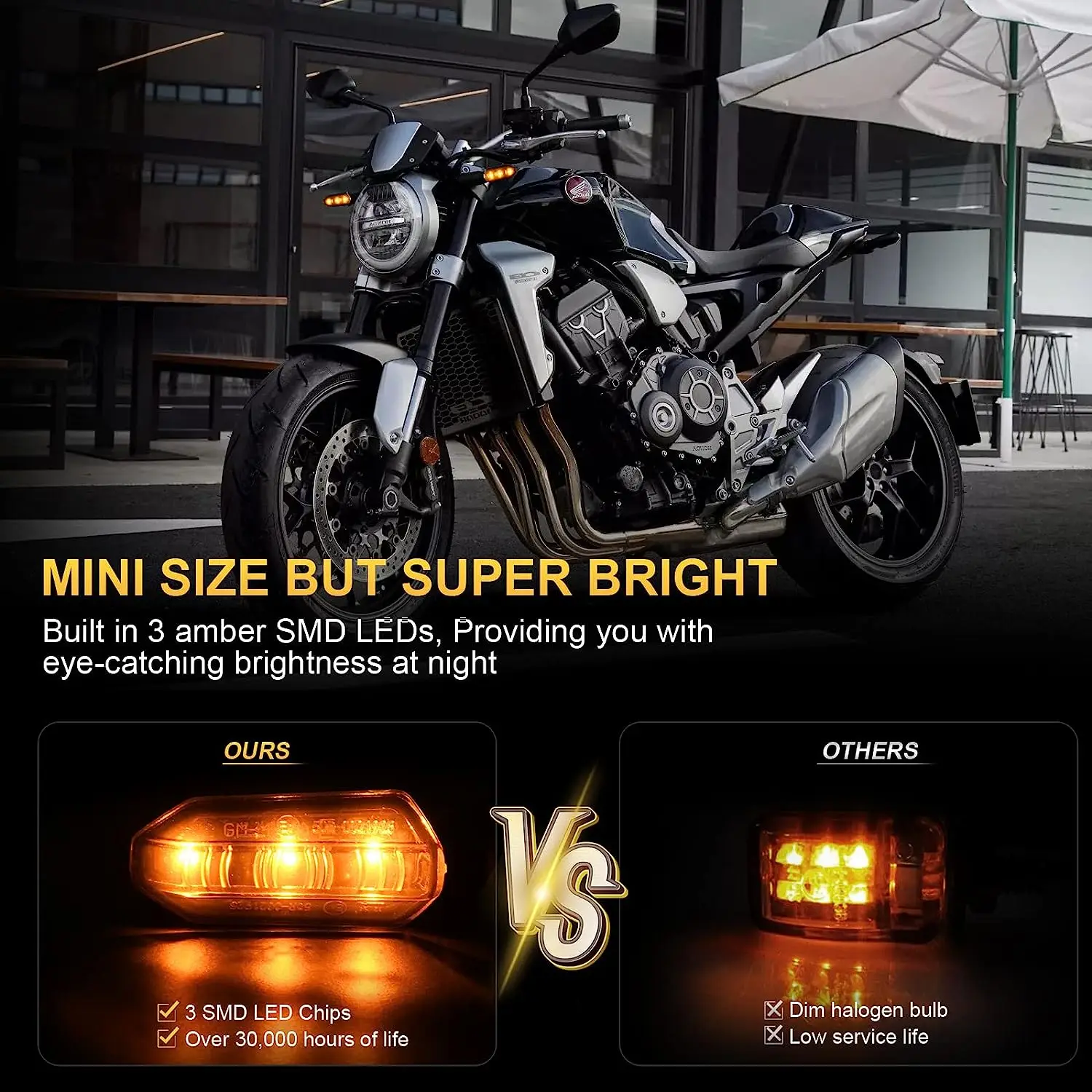 8mm Mini motosiklet LED dönüş sinyal ışıkları Amber yanıp sönen işık flaşör sinyal lambası 12V Moto gösterge lambası aksesuarları - Görsel 3